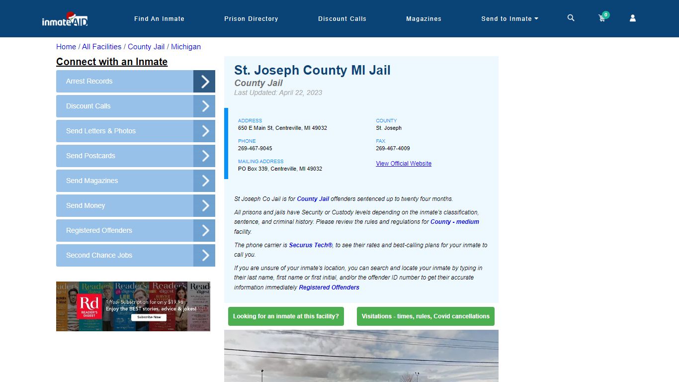 St. Joseph County MI Jail - Inmate Locator - Centreville, MI