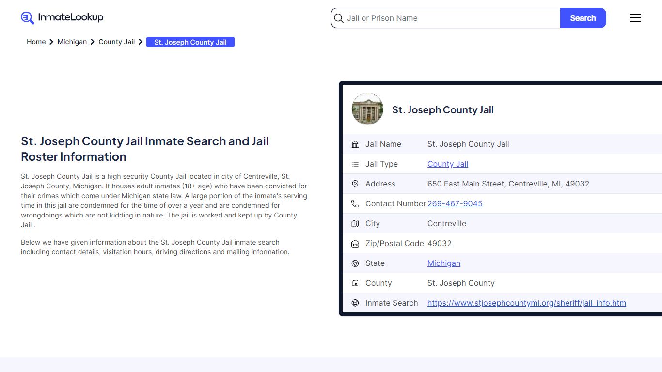 St. Joseph County Jail Inmate Search and Jail Roster Information