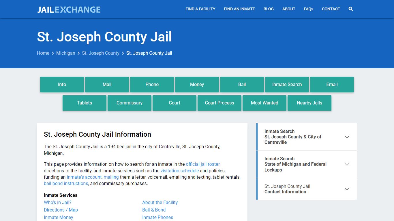 St. Joseph County Jail, MI Inmate Search, Information